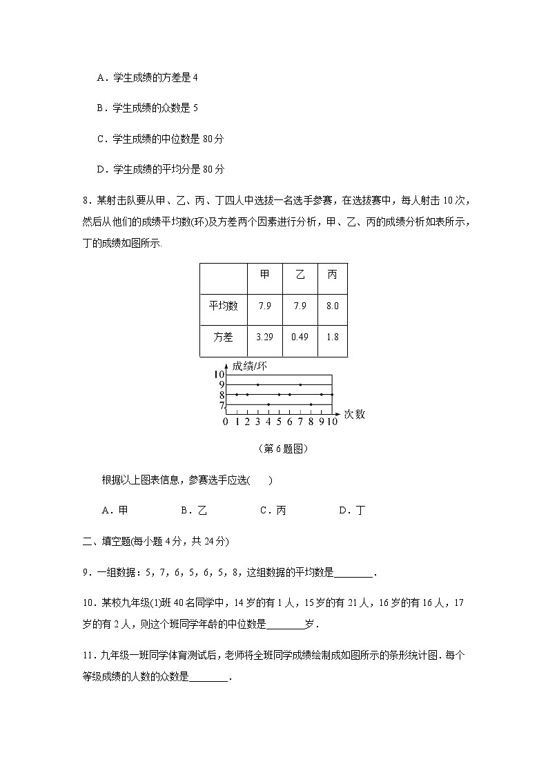 七数湘教版下册 第6章检测卷03