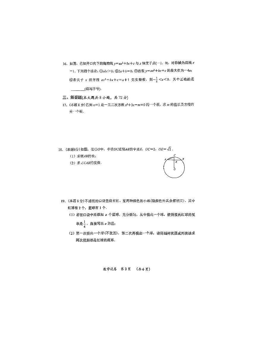 2022-2023武汉新洲区九年级12月月考数学试题第3页