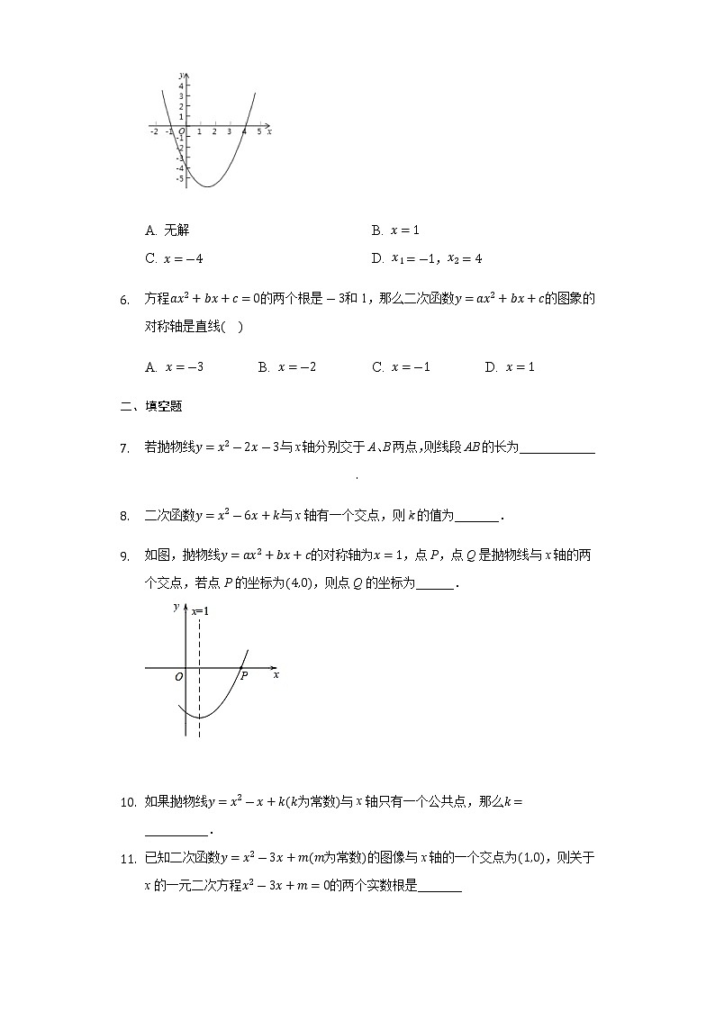 9年级数学苏科版下册第5单元《5.4 二次函数与一元二次方程》 随堂测试02