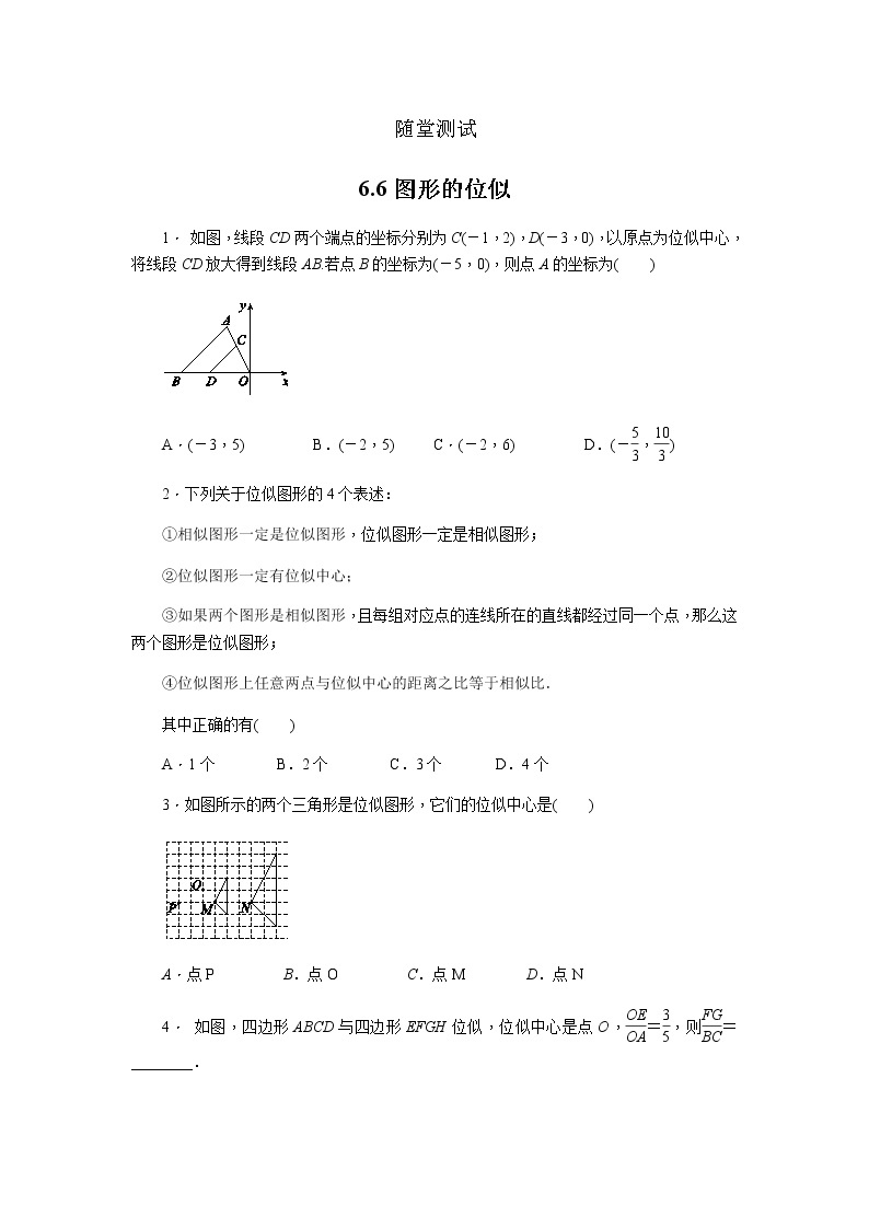 江苏科学技术出版社初中数学九年级下册 6.6 图形的位似   随堂测试01