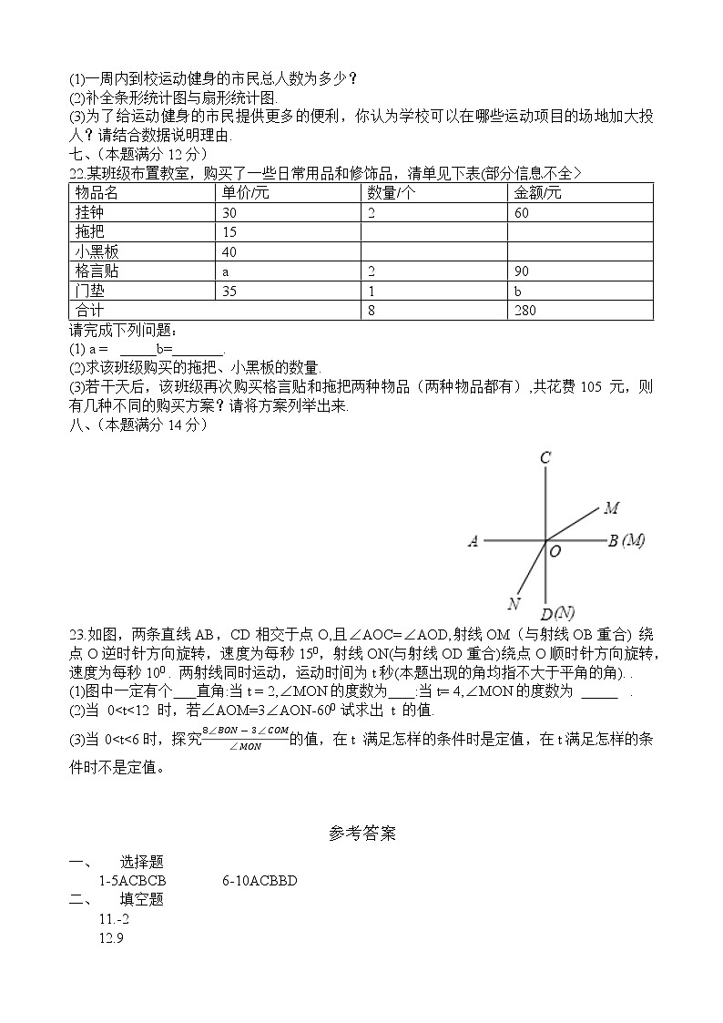 河南省新乡市2022—2023学年七年级数学上学期期末试卷 (含答案)第3页