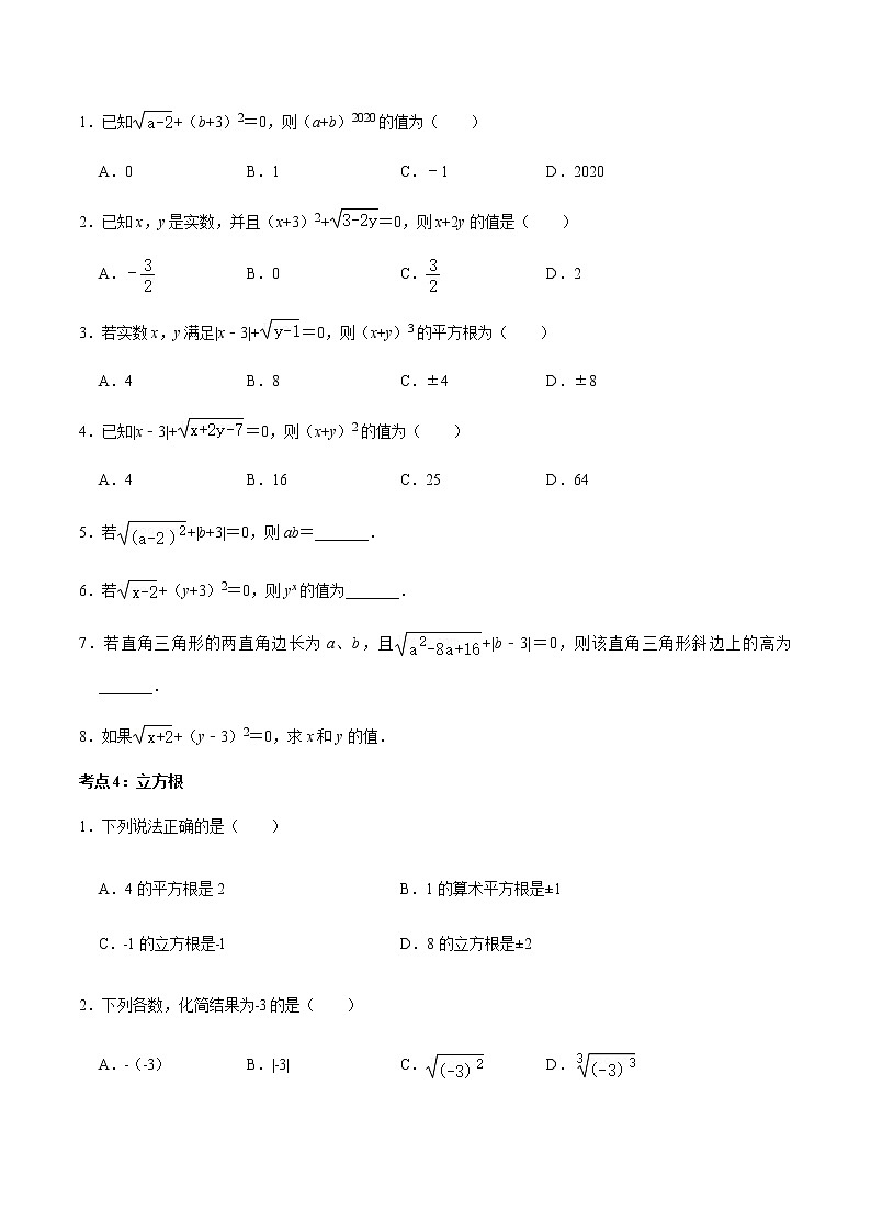 专题06  实数（1）-2020-2021学年八年级数学上册期末复习考点强化训练（冀教版）03