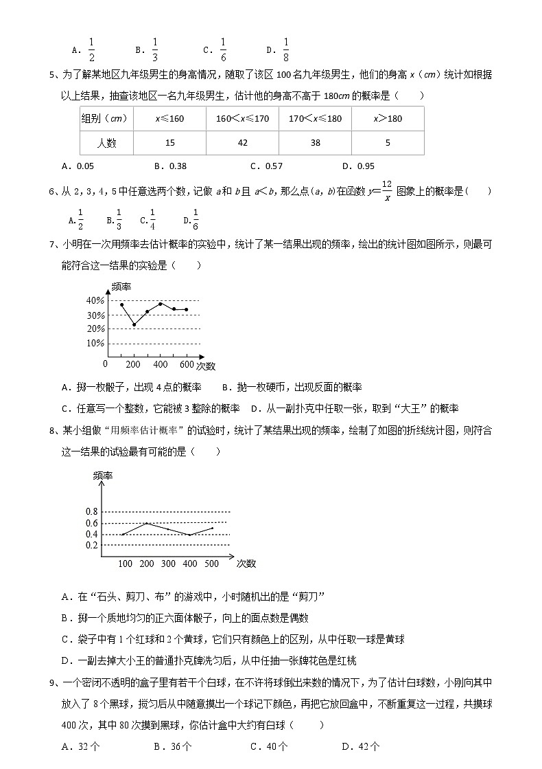 江苏科学技术出版社初中数学九年级下册 8.5 概率帮你做估计  课时练1第2页