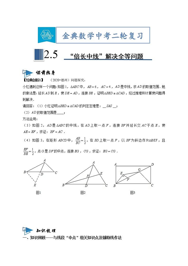 专题05“倍长中线”模型解决全等与相似等几何问题（原卷版）第1页