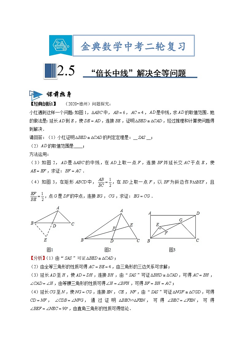 专题05“倍长中线”模型解决全等与相似等几何问题（解析版）第1页