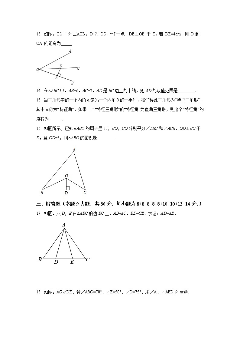 福建省莆田第二十五中学2022-2023学年八年级上学期期中考试数学试卷(含答案)第3页
