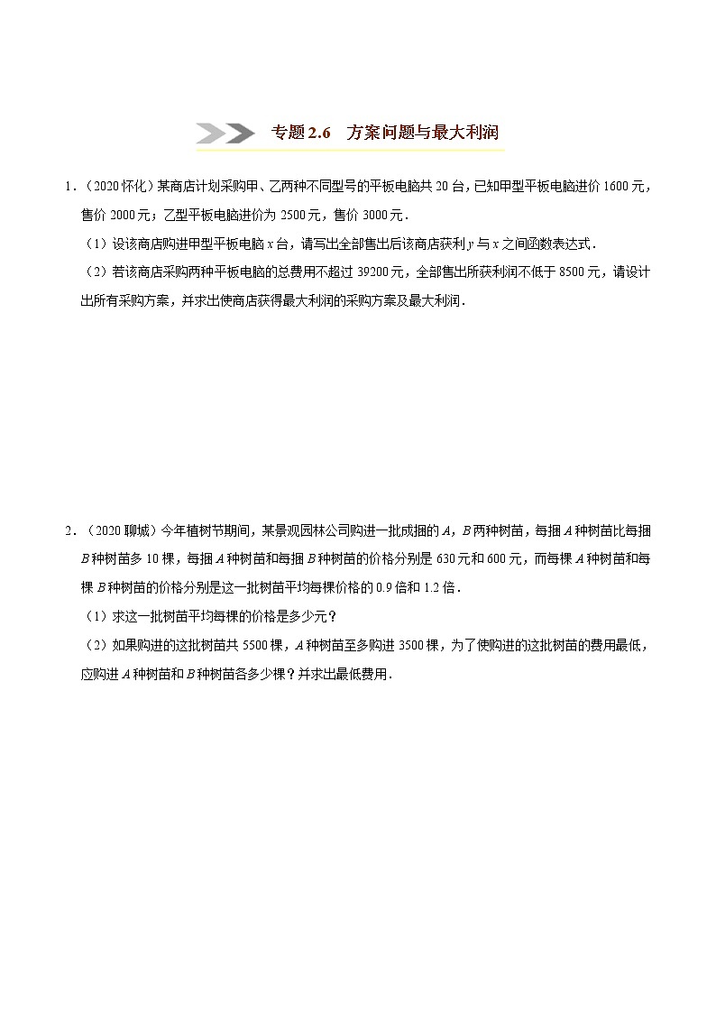 专题2.5  方案问题与最大利润-2八年级数学下学期期末复习宝典（北师大版）（原卷版）第1页