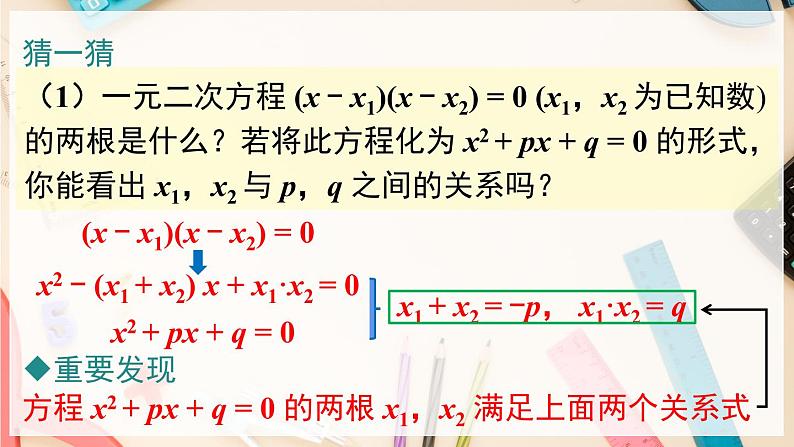 【沪科版】八下数学 17.4 《一元二次方程的根与系数的关系》课件04