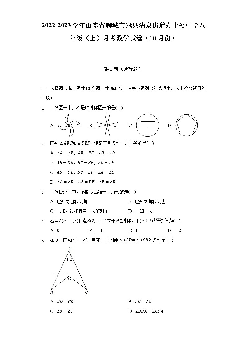 2022-2023学年山东省聊城市冠县清泉街道办事处中学八年级（上）月考数学试卷（10月份）(解析版)01