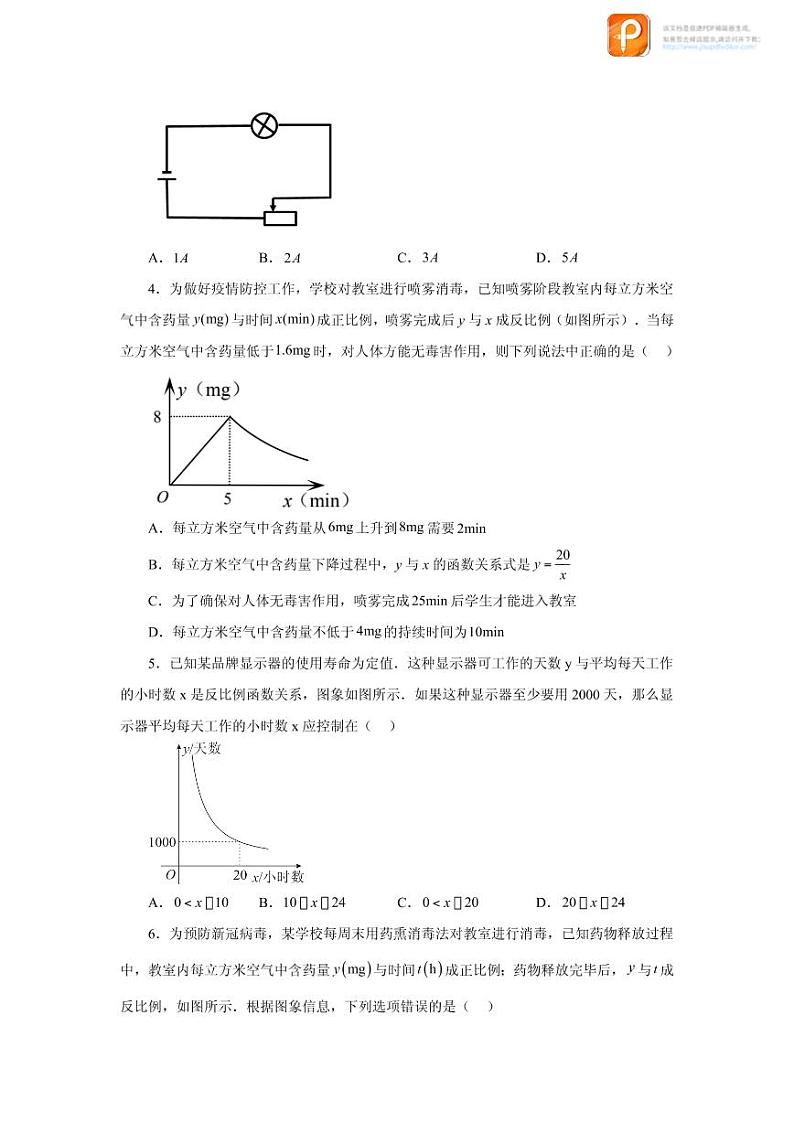 专题26.22 实际问题与反比例函数（巩固篇）（专项练习）-2022-2023学年九年级数学下册基础知识专项讲练（人教版）02