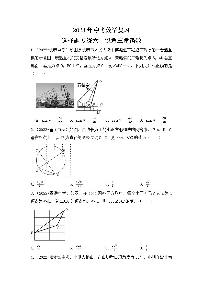 6. 2023年中考数学复习   选择题专练六   锐角三角函数第1页