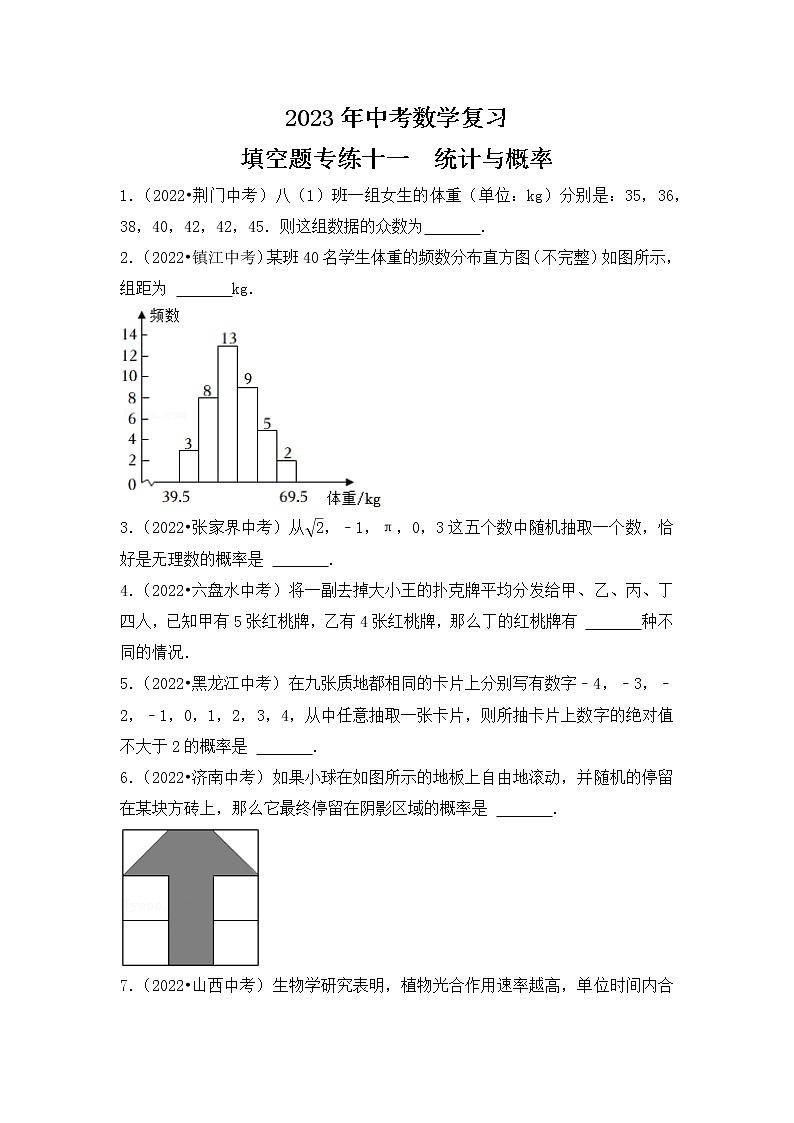 11. 2023年中考数学复习 填空题专练十一  统计与概率第1页