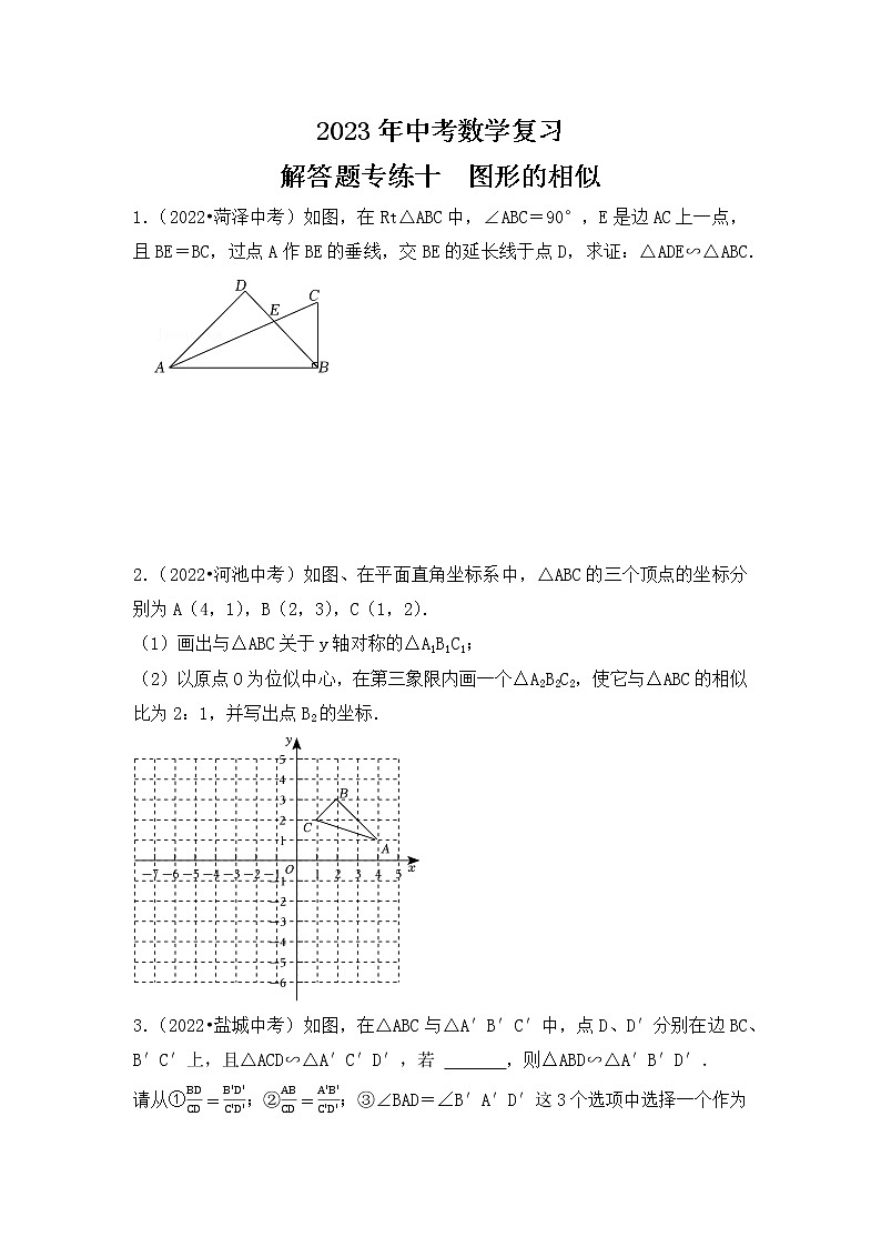 10. 2023年中考数学复习 解答题专练十   图形的相似第1页
