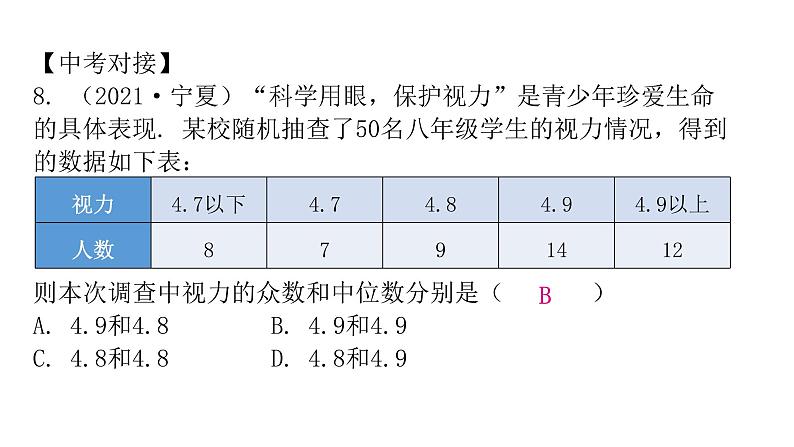 人教版八年级数学下册第二十章 数据的分析专题一中考重难点课件第8页