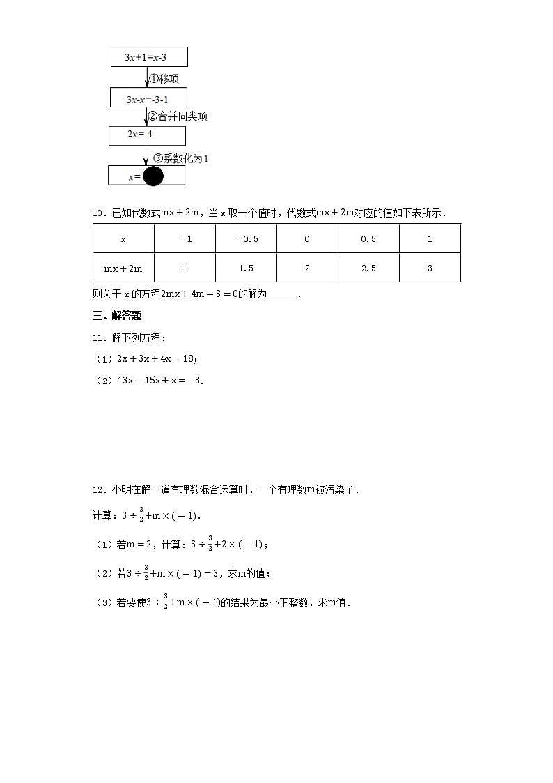 【寒假作业】2022-2023学年人教版七年级上学期数学  考点专练9   解一元一次方程（一）——合并同类项与移项02