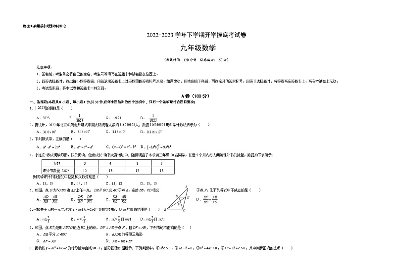 数学-2022-2023学年九年级下学期开学摸底考试卷（四川成都专用）（考试版）第1页
