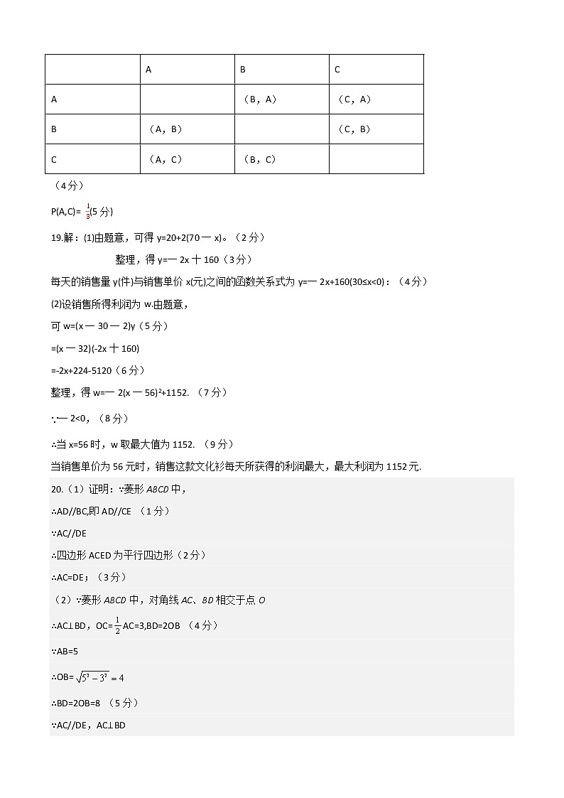 数学-2022-2023学年九年级下学期开学摸底考试卷（深圳专用）（答案及评分标准）第2页