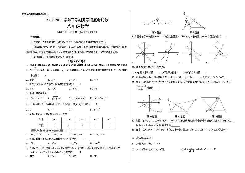 数学-2022-2023学年八年级下学期开学摸底考试卷（四川成都专用）（考试版）第1页