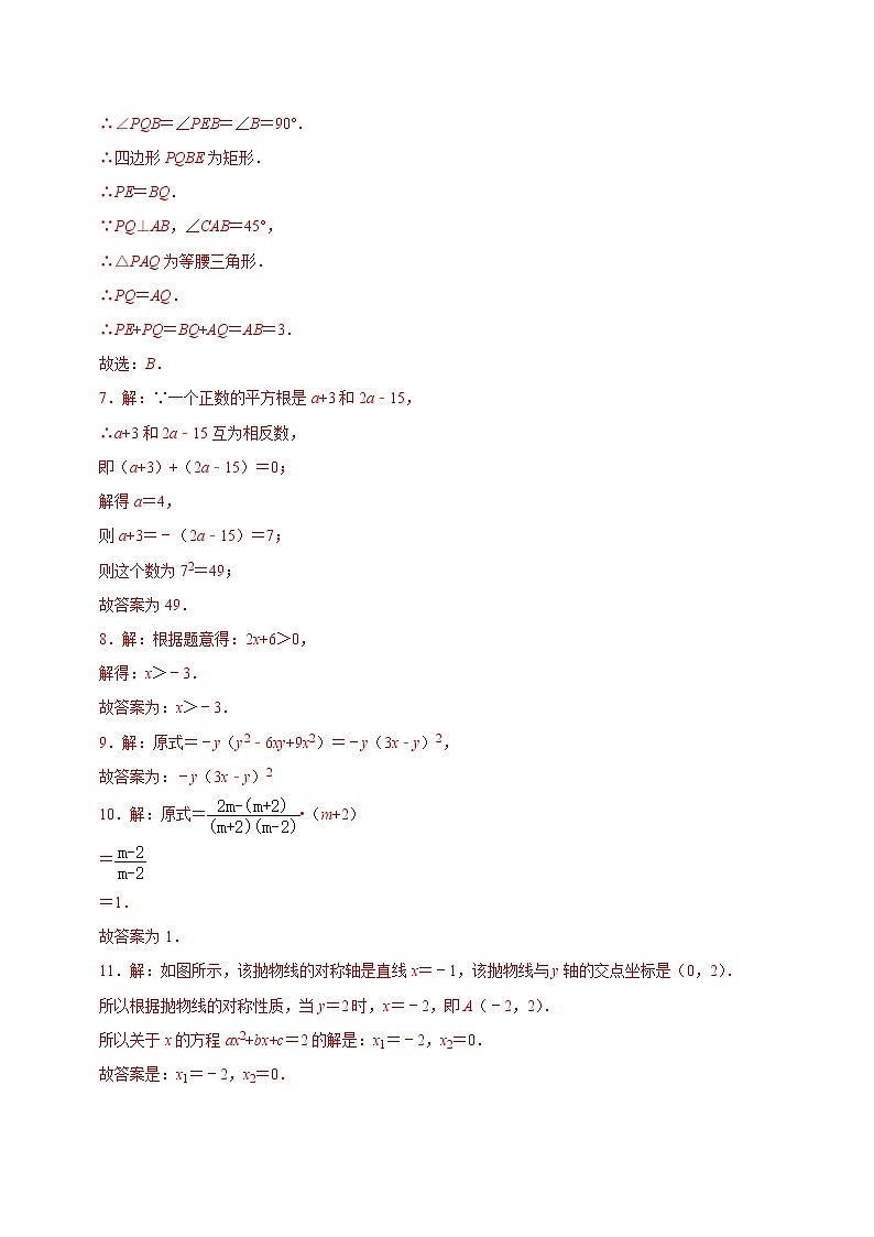 数学-2022届九年级下学期开学摸底考试卷（江苏南京专用）（参考答案）第2页