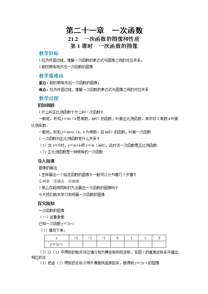 21.2  一次函数的图像和性质 第1课时（课件+教案+练习）01