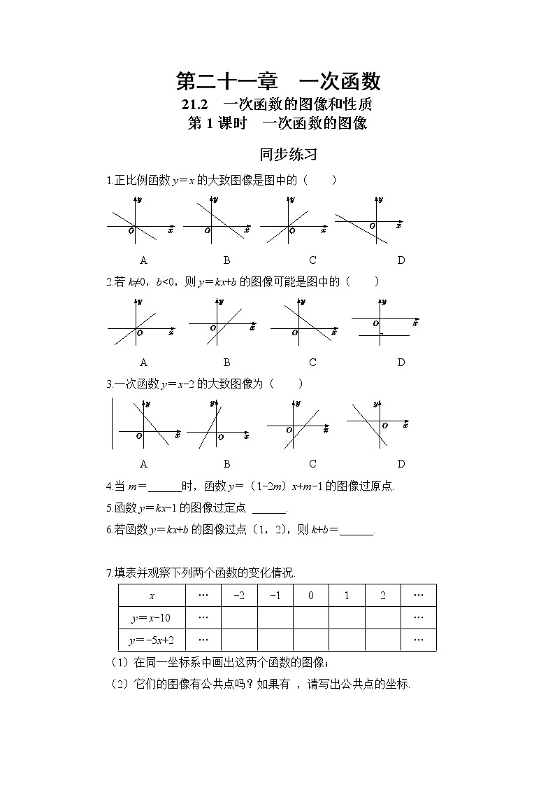 21.2  一次函数的图像和性质 第1课时（课件+教案+练习）01