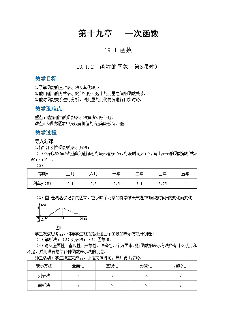 RJ中学数学八年级下第十九章19.1.2函数的图象(第3课时) 教学详案第1页