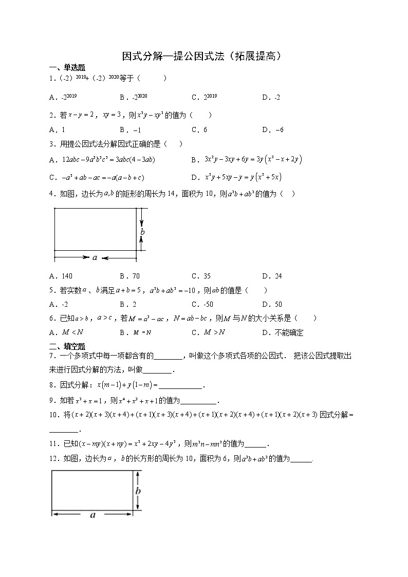 12.5  因式分解—提公因式法（拓展提高）- 八年级数学上册拔尖题精选精练（华东师大版）无答案01