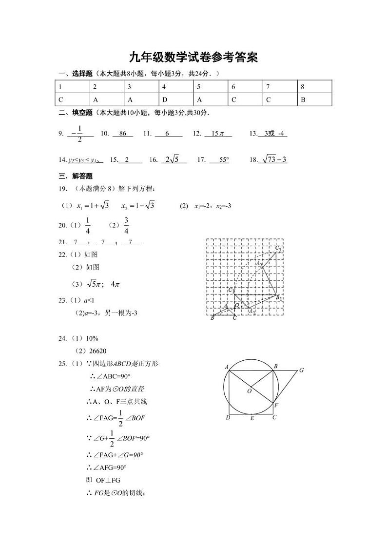 江苏省江都区第二中学2022-2023学年九年级上学期期末数学试卷01