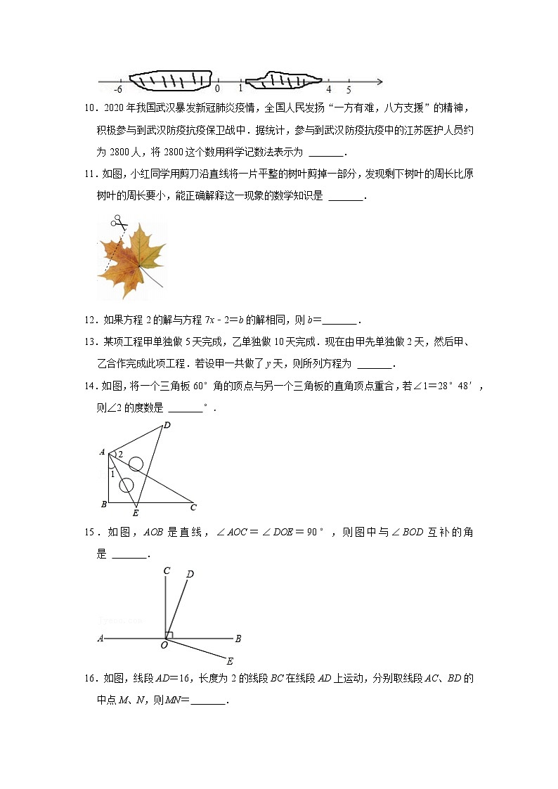 2022-2023学年江苏省泰州市泰兴实验中学教育集团七年级（上）期末数学试卷第2页