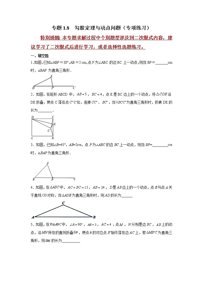 专题1.8 勾股定理与动点问题（专项练习）01