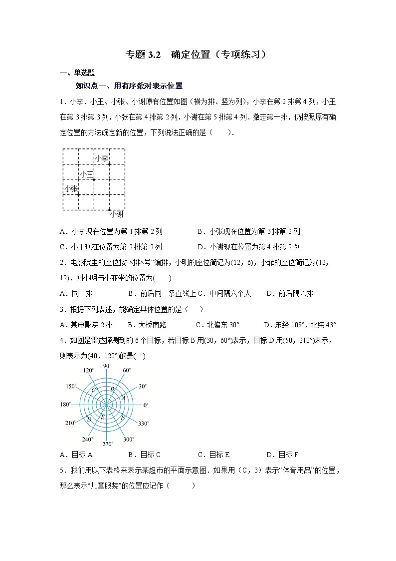 专题3.2 确定位置（专项练习）01