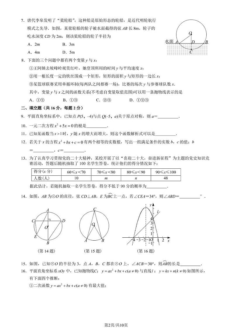 2023年北京燕山区初三上学期期末数学试题及答案02