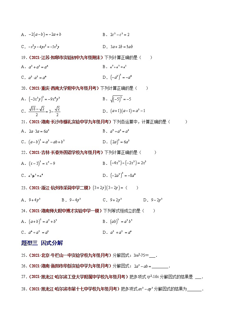 2023年中考数学大复习（知识点·易错点·题型训练·压轴题组）第02讲  整式03
