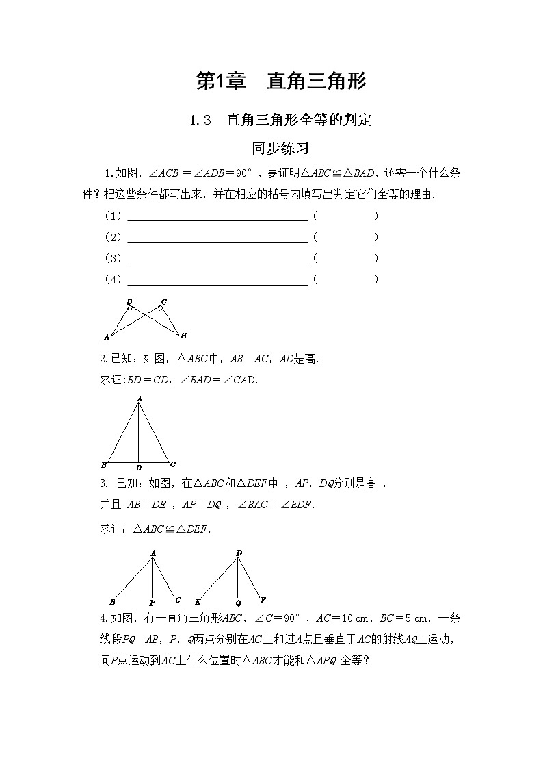 1.3 直角三角形全等的判定（课件+教案+练习）01