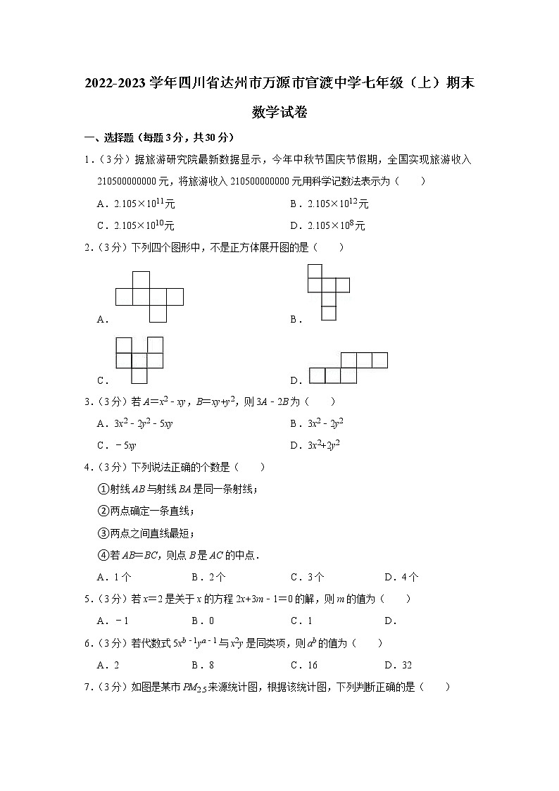 2022-2023学年四川省达州市万源市官渡中学七年级（上）期末数学试卷01
