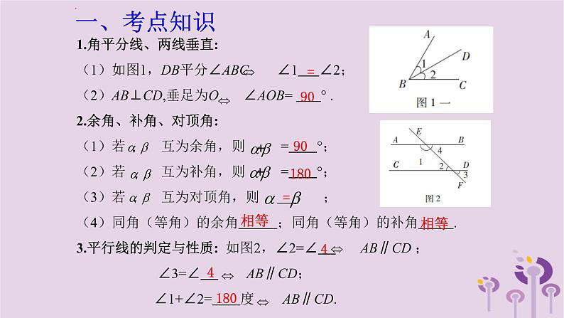 中考数学新导向复习第四章三角形第15课角相交线与平行线课件（带答案）第2页