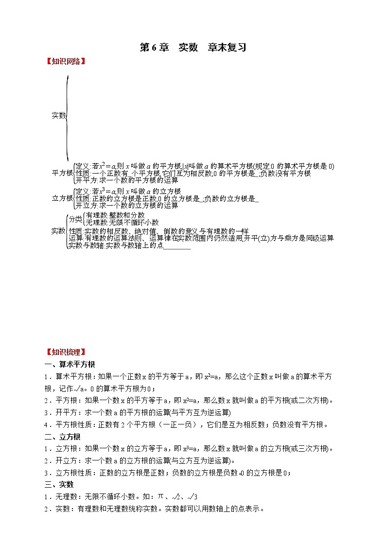 人教版数学七年级下册同步练习 第6章  实数  章末复习01