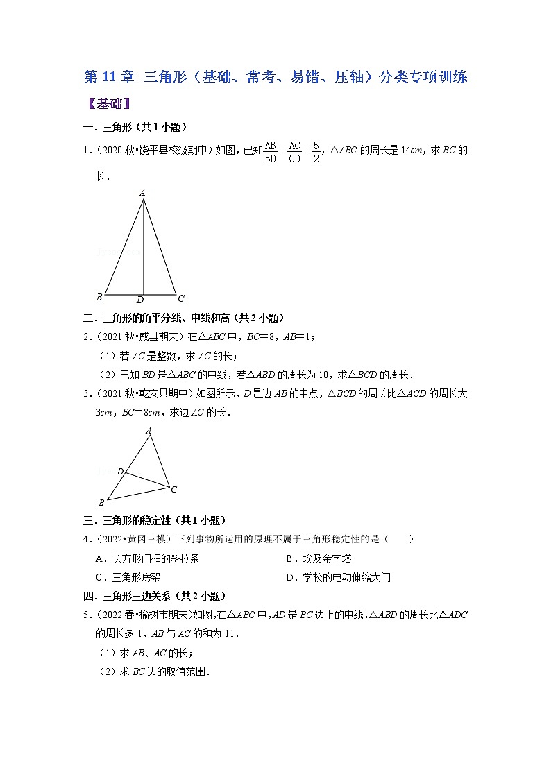 第11章 三角形（基础、常考、易错、压轴）分类专项训练（原卷版）第1页