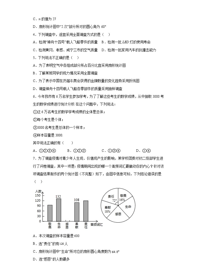人教版数学七年级下册 10.1 统计调查 同步练习  （含简单答案）02