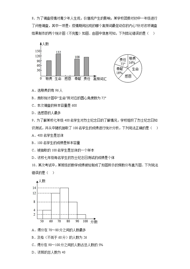 人教版数学七年级下册 10.1 统计调查 同步练习  （含简单答案）03