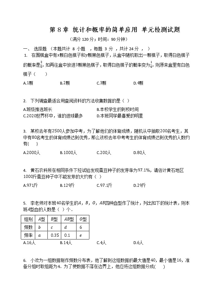第8章 统计和概率的简单应用-苏科版九年级数学下册单元检测试题01