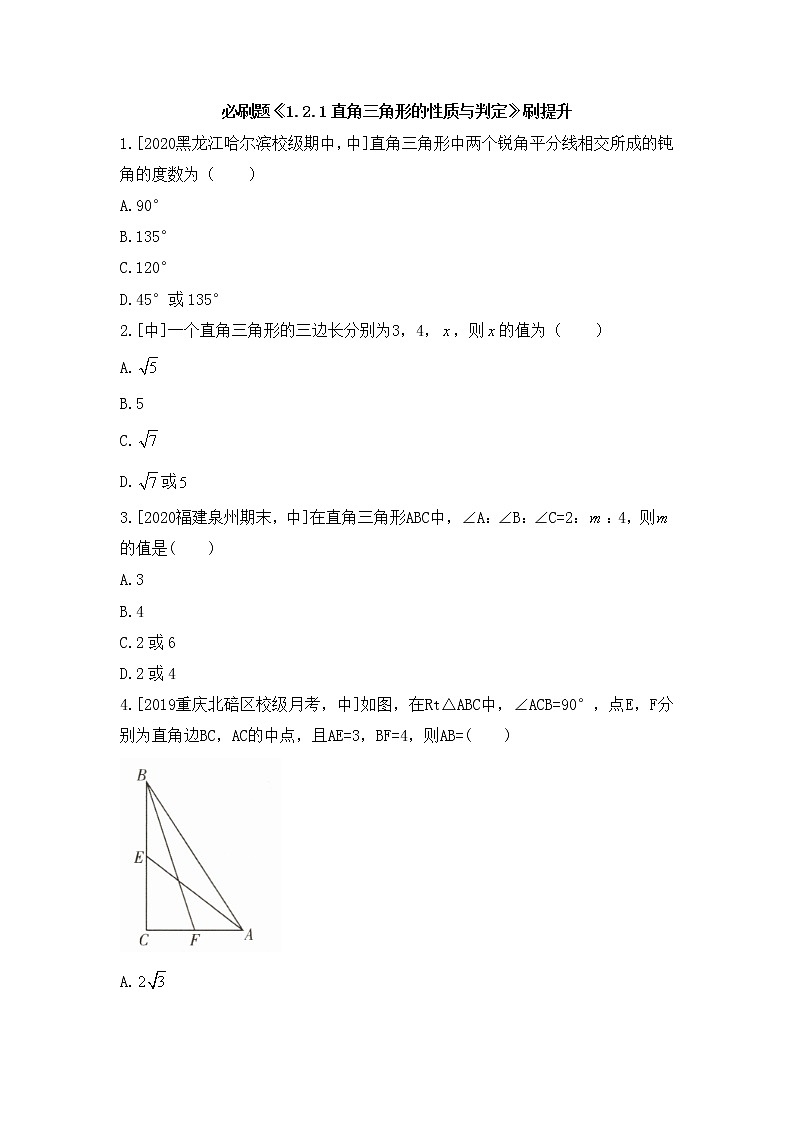 北师大版八年级数学下册《1.2.1_直角三角形的性质与判定》刷提升 试卷01