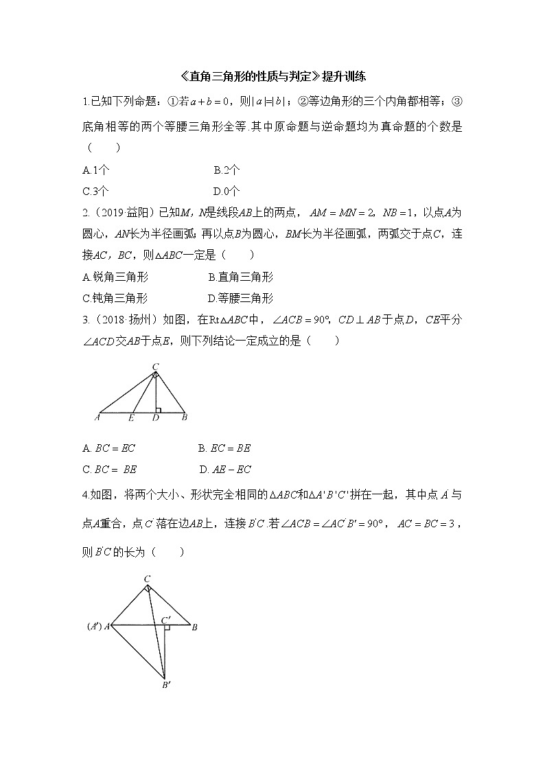 北师大版八年级数学下册《直角三角形的性质与判定》提升训练第1页