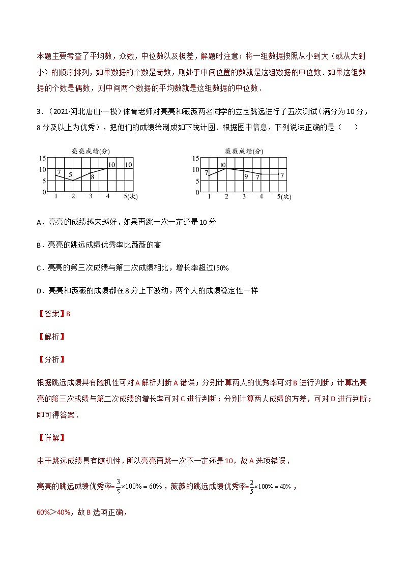 专题复习 数据的分析（备作业）精编八年级数学下册同步备课系列（人教版）（解析版）第3页