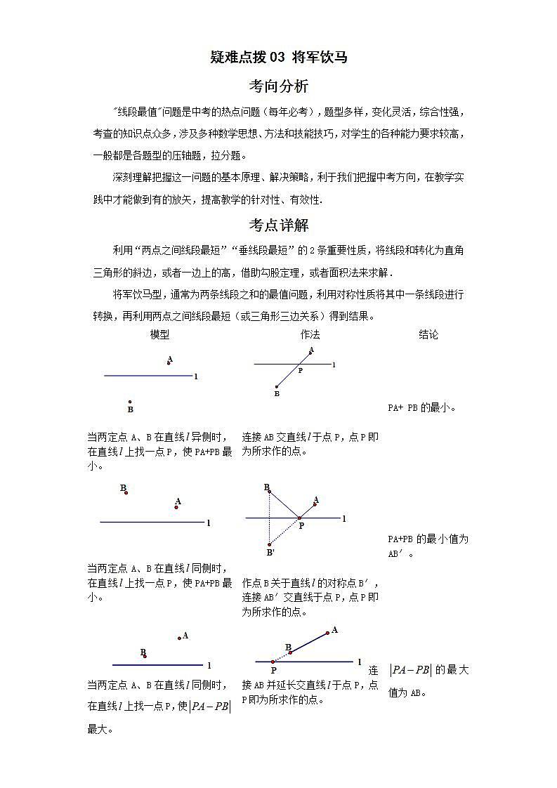 备战2023年数学新中考二轮复习热点透析 疑难点拨03将军饮马（原卷版）第1页