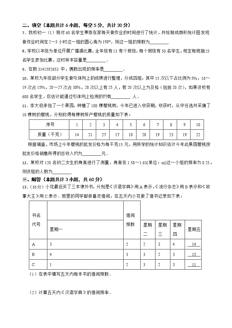 28.2 用样本估计整体 华东师大版数学九年级下册练习试题(含答案)第2页