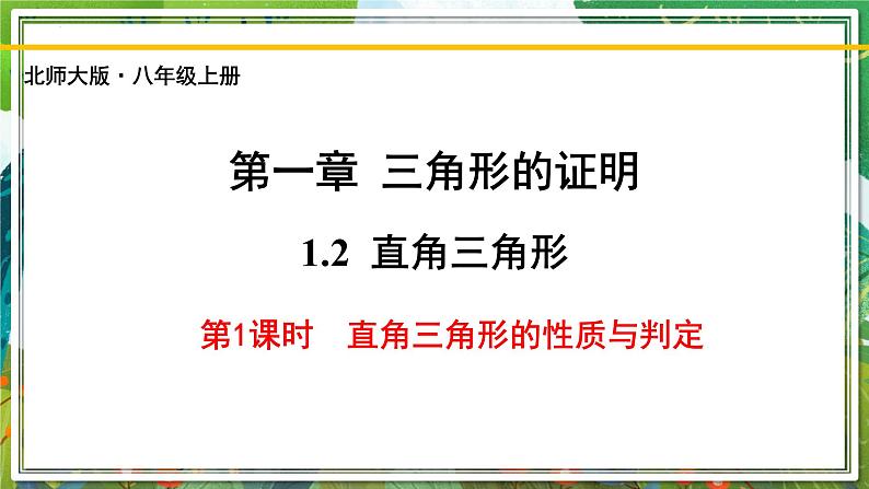 北师大版数学八年级下册 1.2.1直角三角形（第1课时） 课件第1页