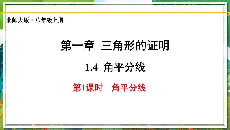 北师大版数学八年级下册 1.4.1角平分线（第1课时） 课件01