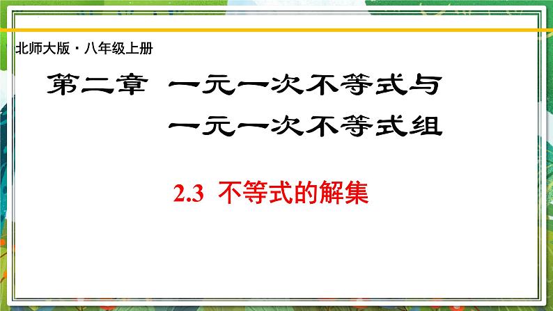 北师大版数学八年级下册 2.3不等式的解集 课件第1页