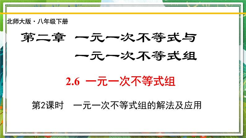 北师大版数学八年级下册 2.6.2一元一次不等式组（第2课时） 课件第1页